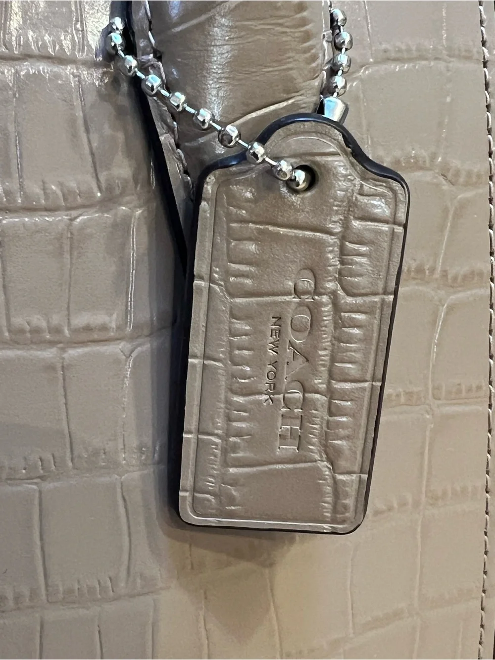 COACH Croc-Embossed Leather Andrea Mini Carryall in a tan colorway